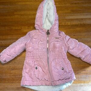 DKNY Girl‎ 12 Month Blush Pink Quilted Faux Fur Reversible Hooded Winter Jacket